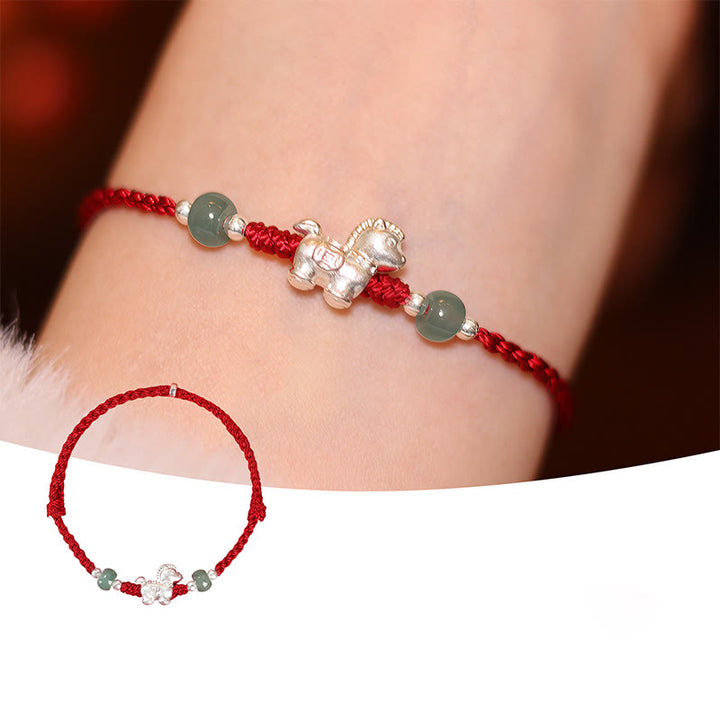 Bransoletka z błogosławieństwem z czerwonego sznurka z jadeitu cynobrowego i Buddha Stones z roku konia - Czerwony koń ze srebrnej liny (obwód nadgarstka: 14-16 cm) - image 12
