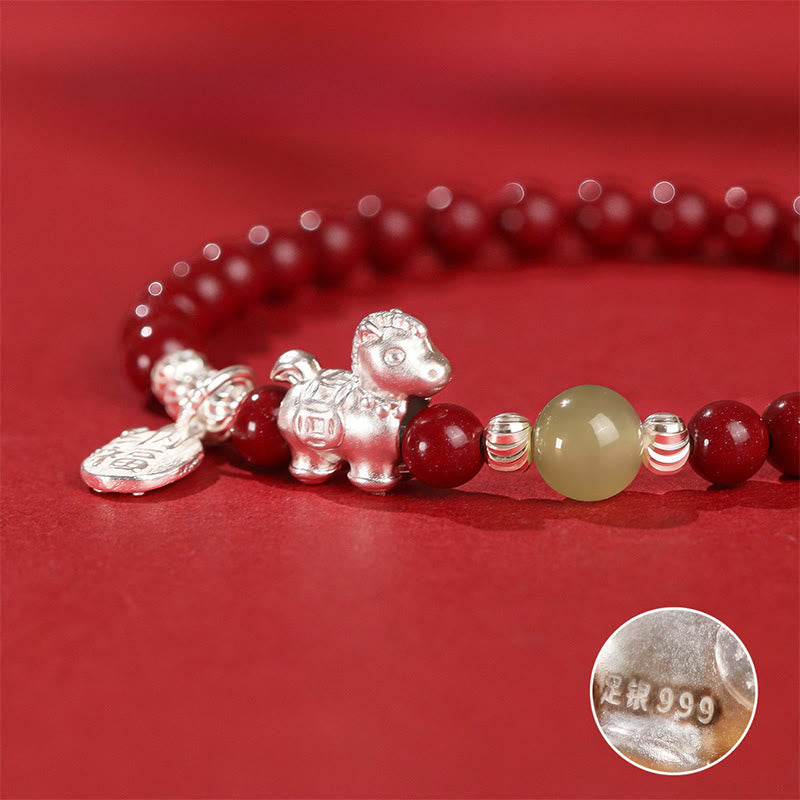 Bransoletka z Buddha Stones z roku konia, cynobrowym jadeitem hetian, 999 srebro próby 925, czerwony sznurek, koncentracja - image 12