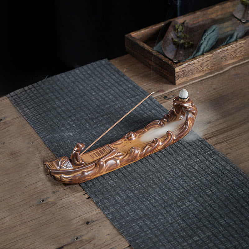 Buddha Stones, mała łódź, cykada, dekoracja domu, kadzielnica - Wędkowanie z samotnej łodzi (25*5,5*5,5 cm) - image 0