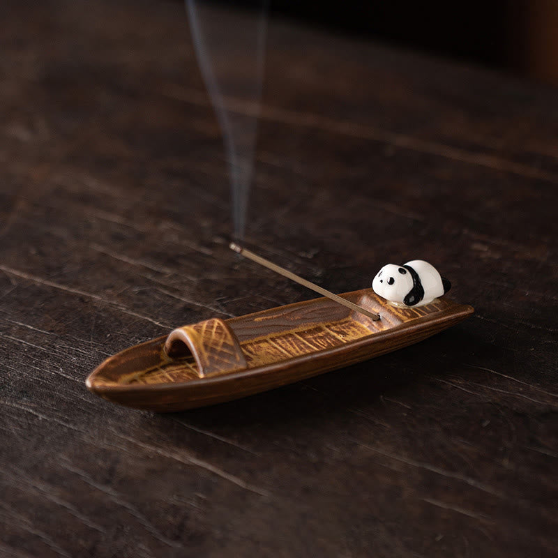 Kadzielnica do dekoracji domu z Buddha Stones Panda - Łódka Panda (14,3*3,9*2,7 cm) - image 0