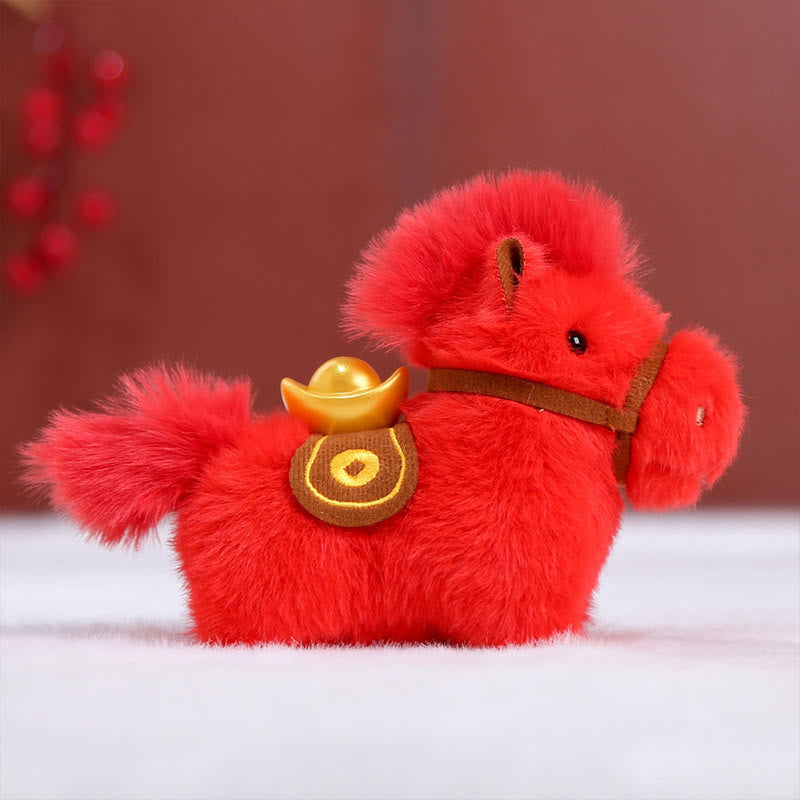 Buddha Stones Rok Konia Sztabka złota Jednolity kolor pluszowy kucyk wiszący dekoracja - Zapięcie homarowe Red Horse - image 7