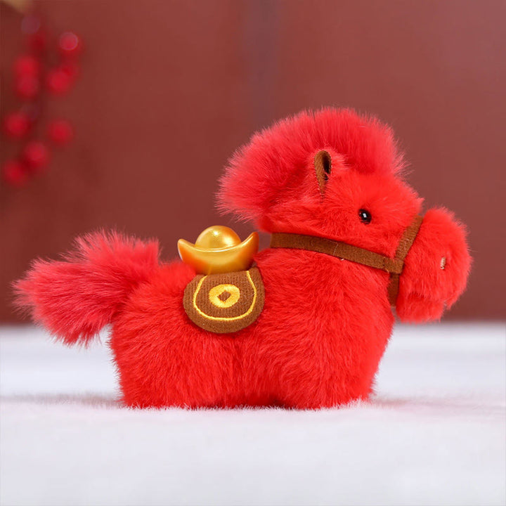 Buddha Stones Rok Konia Sztabka złota Jednolity kolor pluszowy kucyk wiszący dekoracja - Zapięcie homarowe Red Horse - image 7