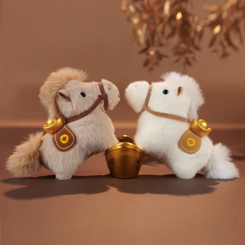 Buddha Stones Rok Konia Sztabka złota Jednolity kolor pluszowy kucyk wiszący dekoracja - image 0