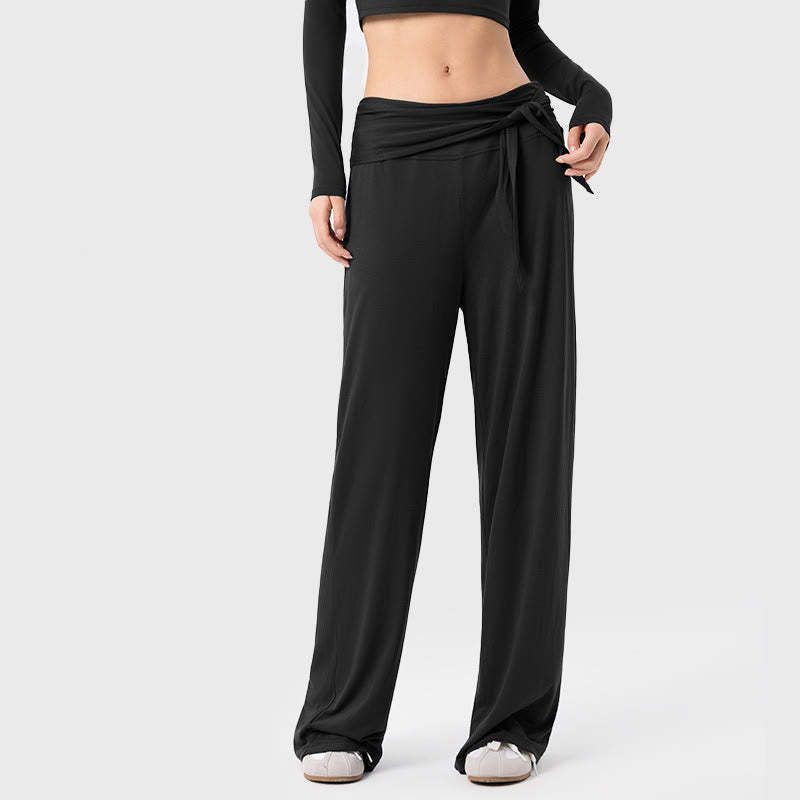 Spodnie sportowe damskie z szerokimi nogawkami, sznurowane, oddychające i z Buddha Stones - Czarny - US12, UK/AU16, EU44 (XL) - image 0