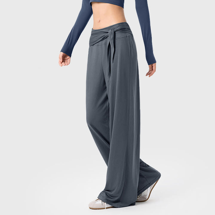 Spodnie sportowe damskie z szerokimi nogawkami, sznurowane, oddychające i z Buddha Stones - Szary - US12, UK/AU16, EU44 (XL) - image 2