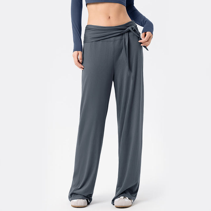 Spodnie sportowe damskie z szerokimi nogawkami, sznurowane, oddychające i z Buddha Stones - image 3