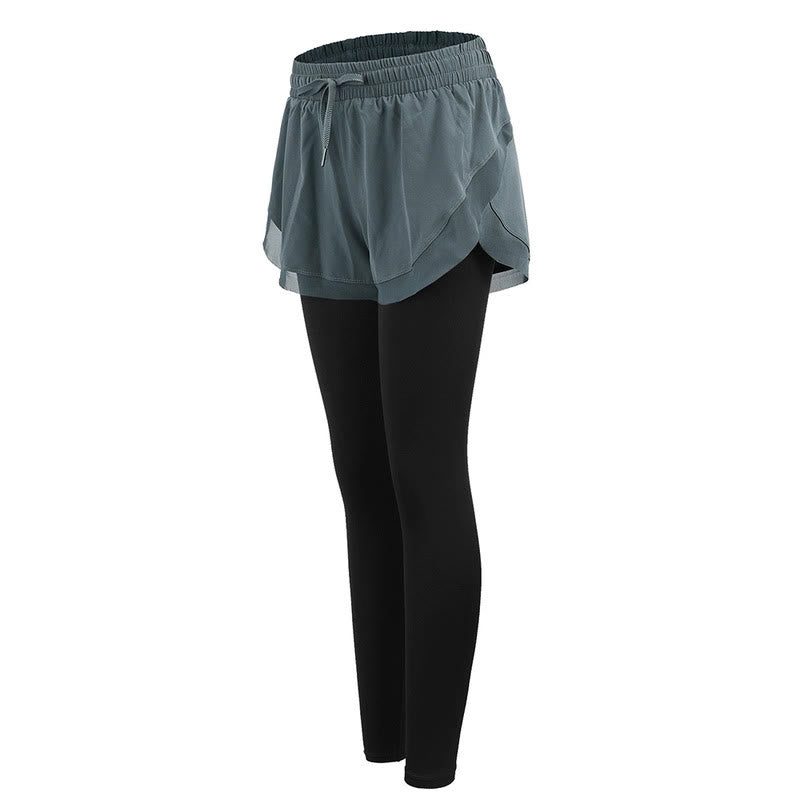 Legginsy sportowe 2 w 1 z Buddha Stones, damskie, do ćwiczeń na świeżym powietrzu, do jogi - CadetBlue - US12, UK/AU16, EU44 (XL) - image 5