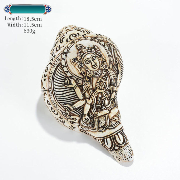 Tybetańska, ręcznie grawerowana dekoracja buddy Shankha Awalokiteśwary z muszli - ZUṣṇīṣa-vijayā Buddha 18.5*11.5cm - image 19