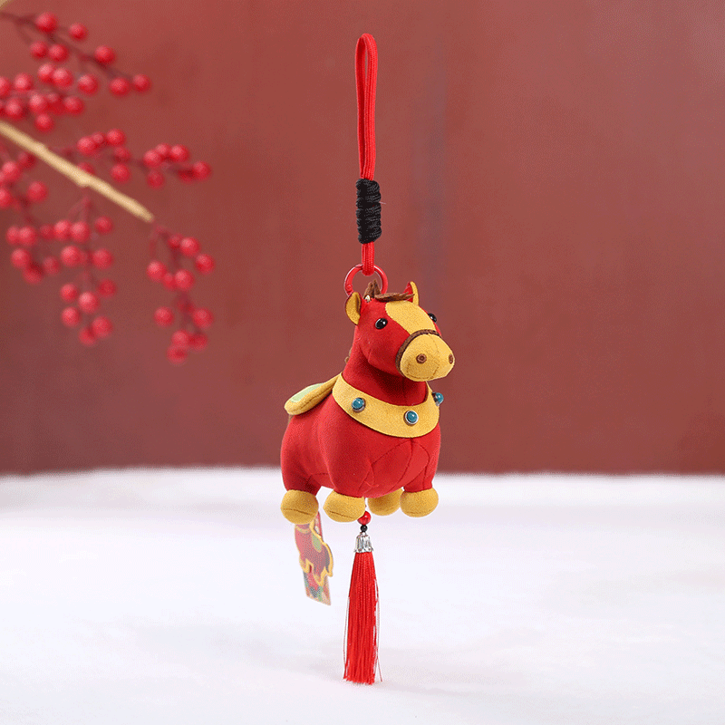 Buddha Stones Rok Konia Wielokolorowy Uroczy Konik Frędzel Lina Dobrobytu Wisząca Dekoracja - Czerwony Koń - 13*7*14 cm - image 0