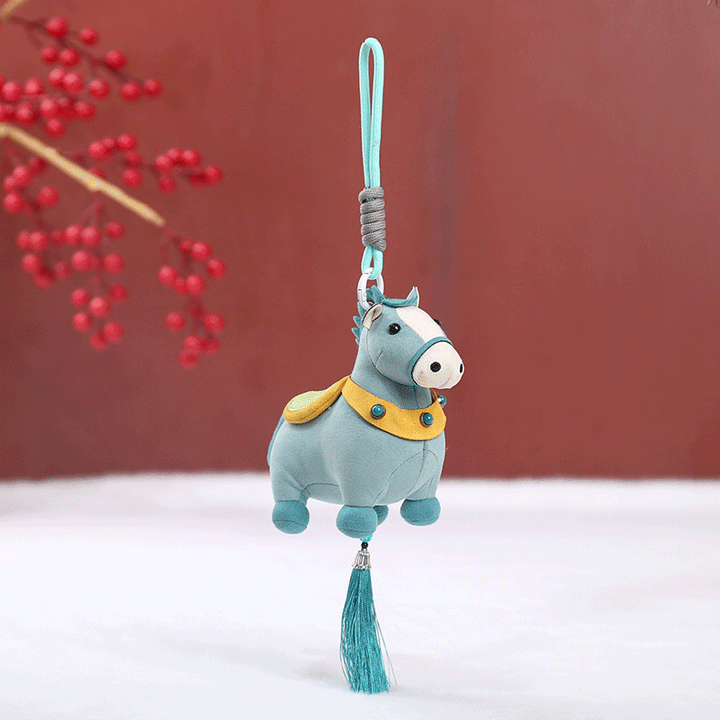 Buddha Stones Rok Konia Wielokolorowy Uroczy Konik Frędzel Lina Dobrobytu Wisząca Dekoracja - Niebieski Koń - 13*7*14 cm - image 10