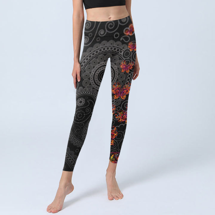 Legginsy do jogi damskie z kontrastowymi kwiatami i wzorem paisley "Buddha Stones" - image 5