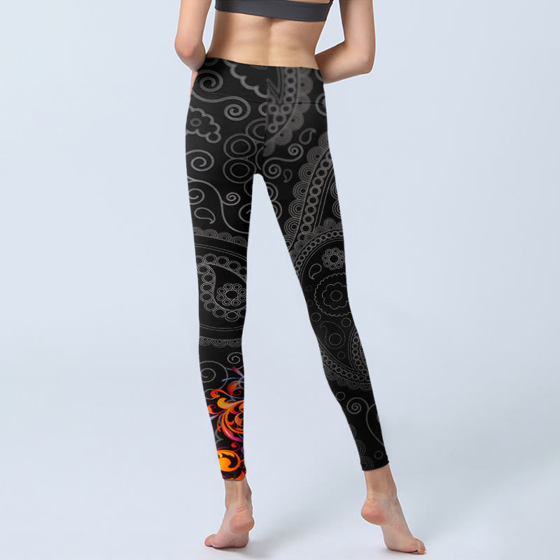 Legginsy do jogi damskie z kontrastowymi kwiatami i wzorem paisley "Buddha Stones" - image 6