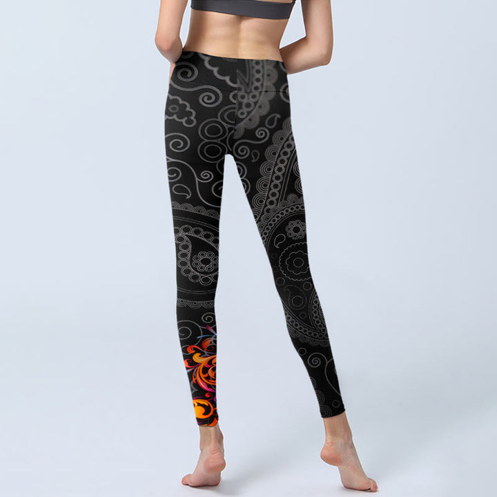 Legginsy do jogi damskie z kontrastowymi kwiatami i wzorem paisley "Buddha Stones" - image 6