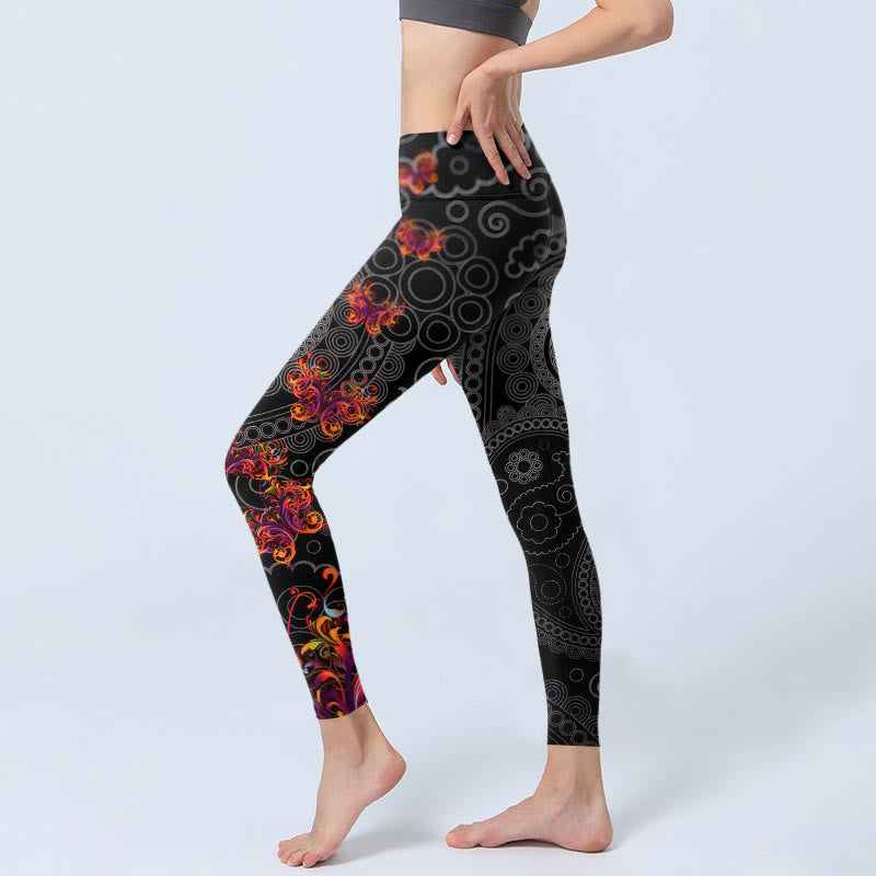 Legginsy do jogi damskie z kontrastowymi kwiatami i wzorem paisley "Buddha Stones" - image 2