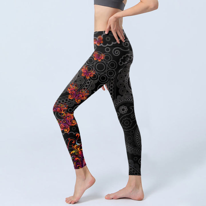 Legginsy do jogi damskie z kontrastowymi kwiatami i wzorem paisley "Buddha Stones" - image 2
