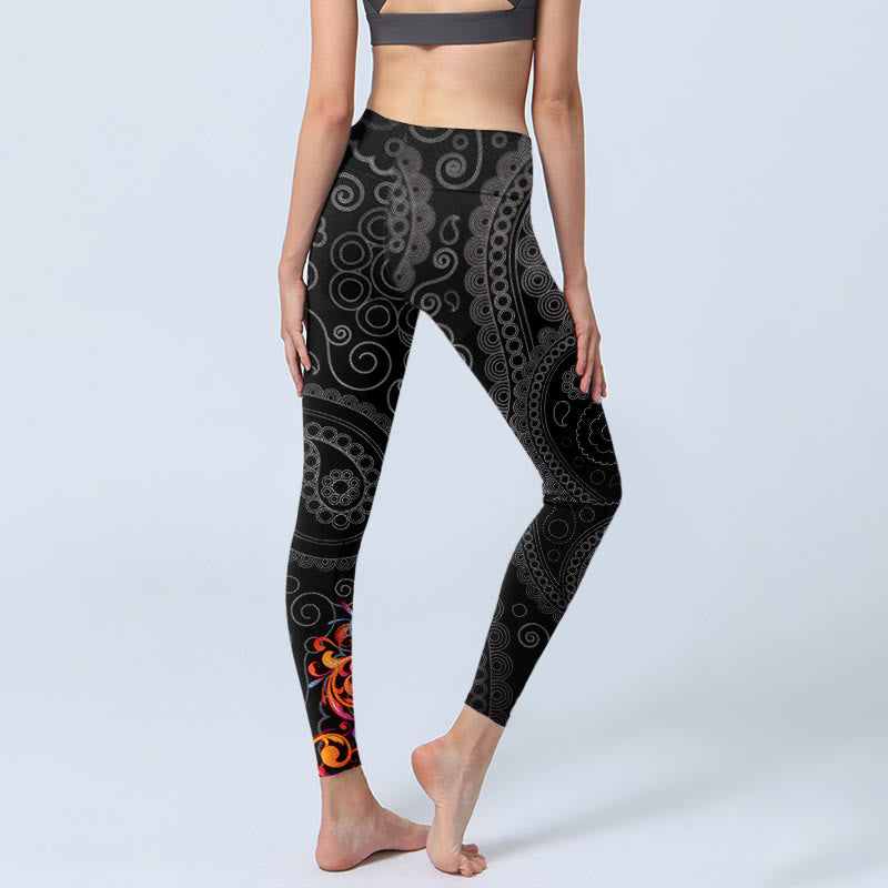 Legginsy do jogi damskie z kontrastowymi kwiatami i wzorem paisley "Buddha Stones" - image 4