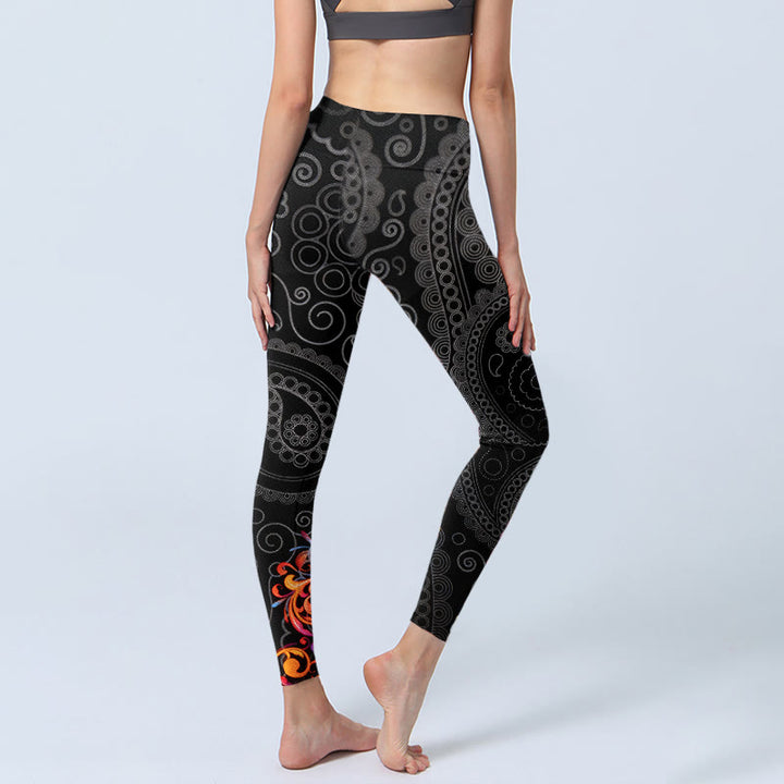 Legginsy do jogi damskie z kontrastowymi kwiatami i wzorem paisley "Buddha Stones" - image 4