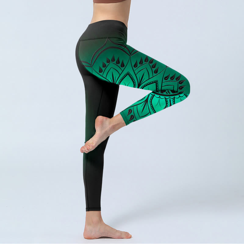 Legginsy do jogi damskie z motywem ciemnych mandali i Buddha Stones - image 3
