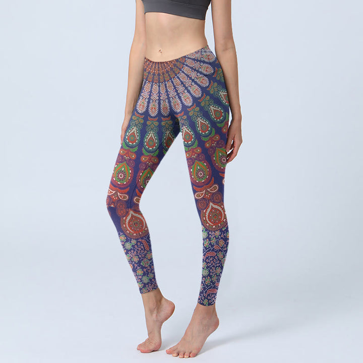 Legginsy do jogi damskie z motywem paisley i Buddha Stones - SlateBlue - US18, UK/AU22, EU50 (4XL) - image 0