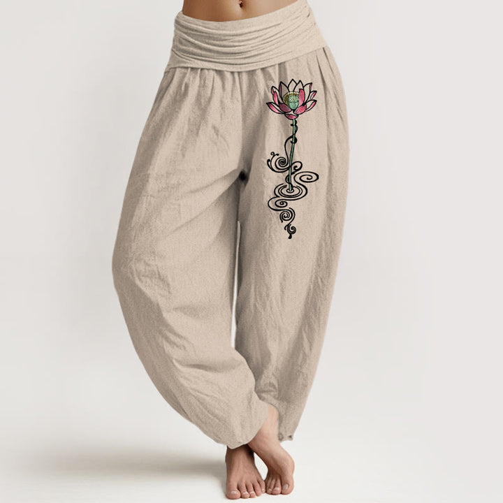 Spodnie haremki damskie z elastyczną talią i wzorem w kwiaty lotosu z czystej bawełny z Buddha Stones - Dębnik - US16, UK/AU20, EU48 (3XL) - image 11
