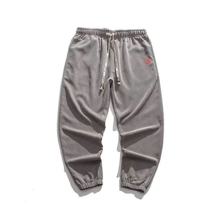 Męskie spodnie haremowe z kieszeniami i gładkim sztruksowym haftem "Buddha Stones Fall" - image 23