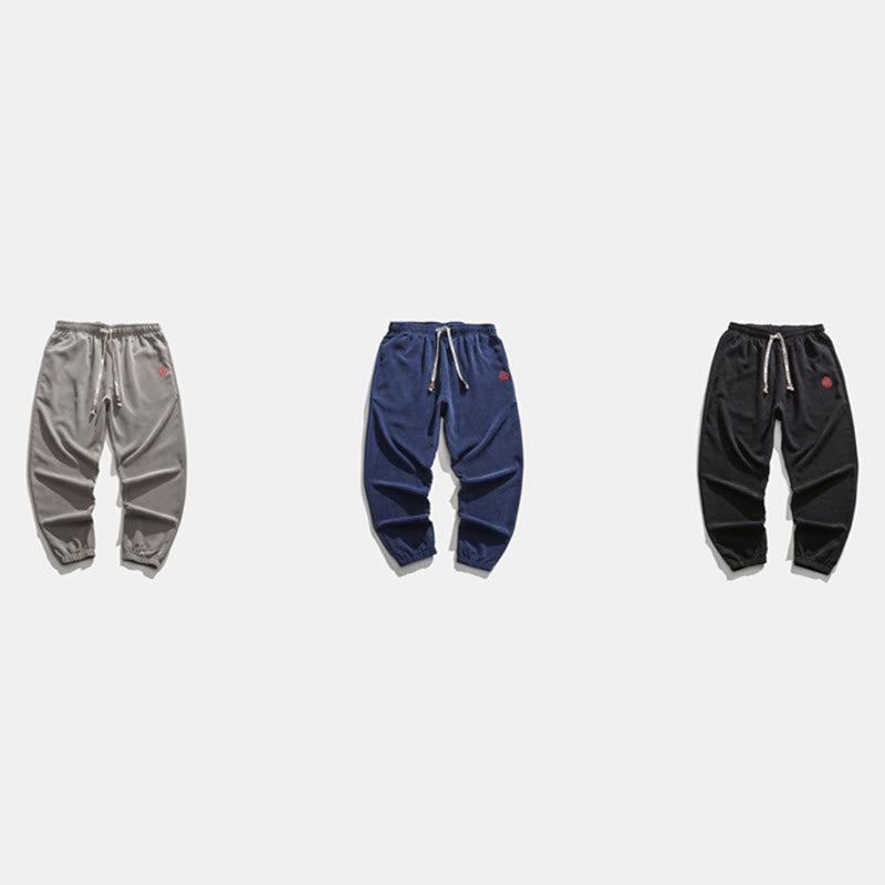 Męskie spodnie haremowe z kieszeniami i gładkim sztruksowym haftem "Buddha Stones Fall" - image 24