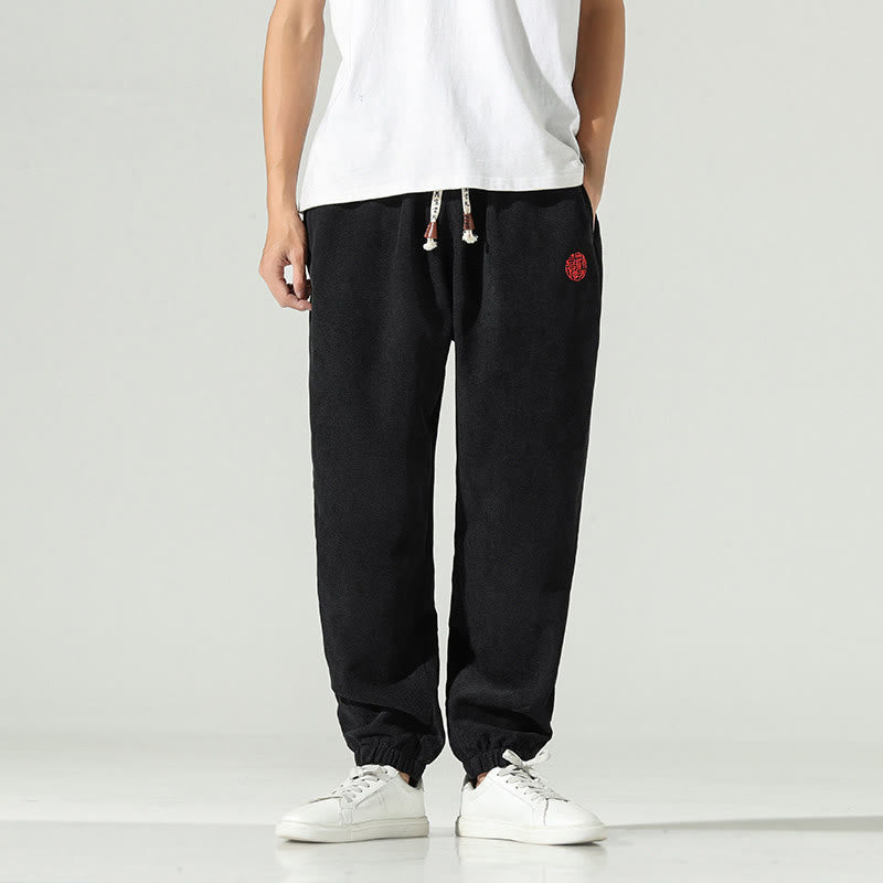 Męskie spodnie haremowe z kieszeniami i gładkim sztruksowym haftem "Buddha Stones Fall" - Czarny - US/UK/AU46， EU56 (5XL) - image 7