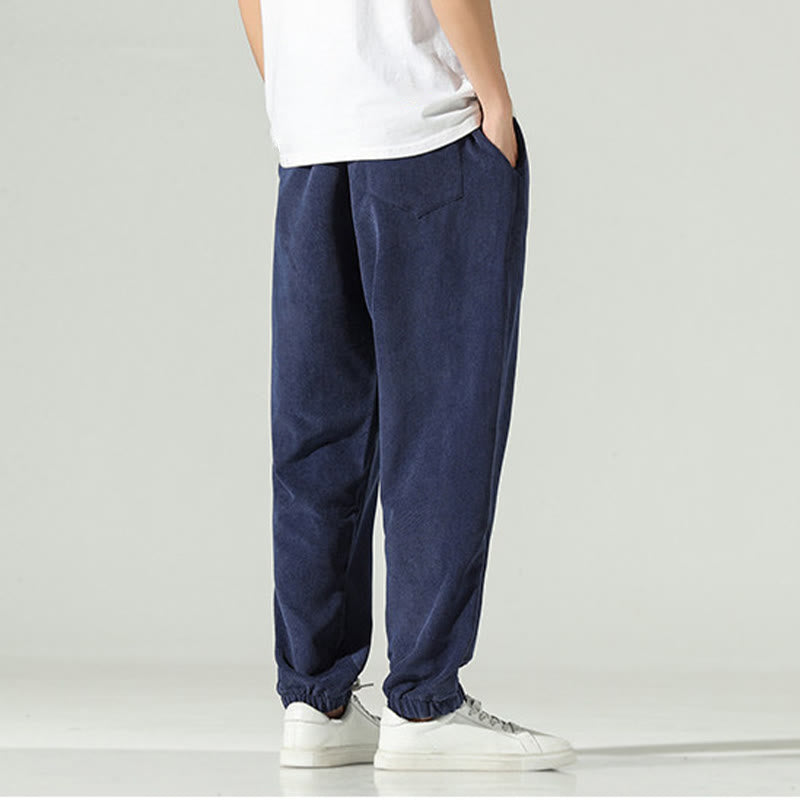 Męskie spodnie haremowe z kieszeniami i gładkim sztruksowym haftem "Buddha Stones Fall" - image 3