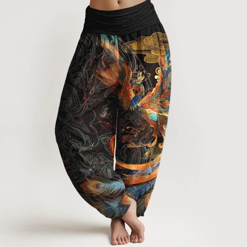 Buddha Stones, czysta bawełna, piękne, latające chmury, damskie spodnie haremowe z elastyczną talią - Czarny - US16, UK/AU20, EU48 (3XL) - image 0
