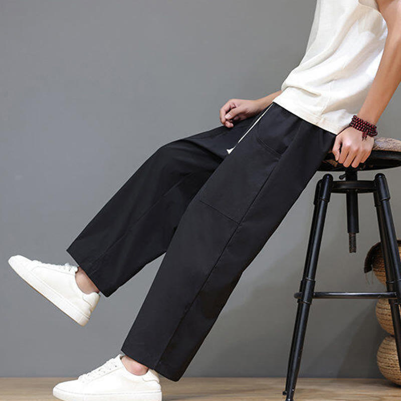 Spodnie męskie Buddha Stones Summer Solid Color ze ściągaczem i prostymi nogawkami, długość 7-8, z kieszeniami - image 23