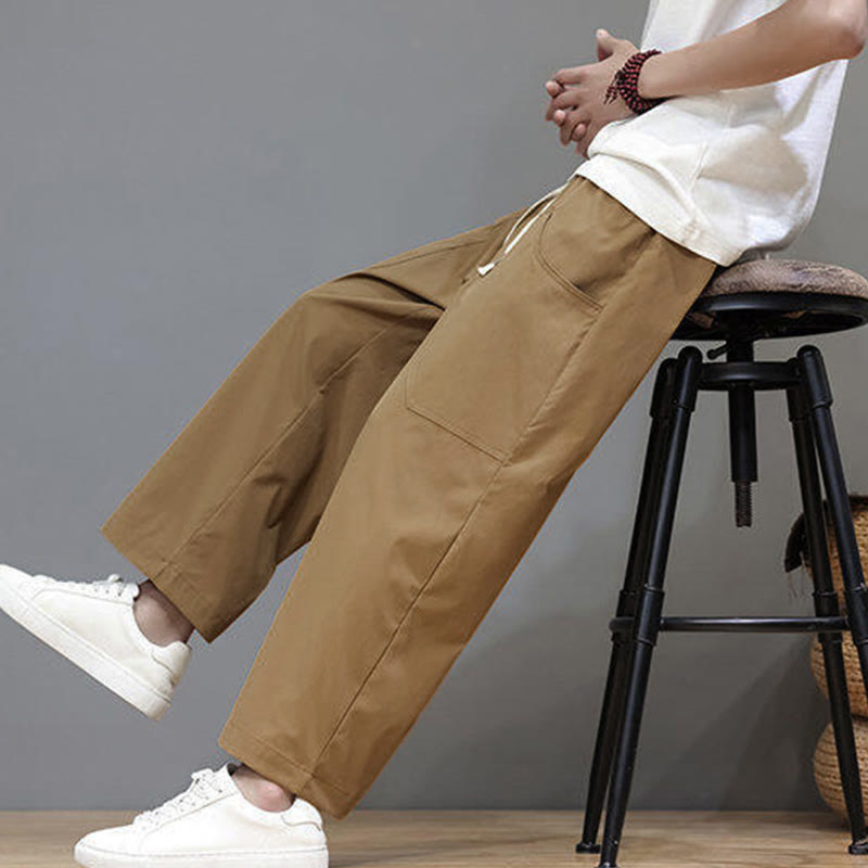 Spodnie męskie Buddha Stones Summer Solid Color ze ściągaczem i prostymi nogawkami, długość 7-8, z kieszeniami - image 31