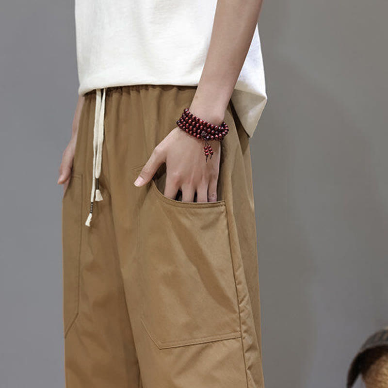 Spodnie męskie Buddha Stones Summer Solid Color ze ściągaczem i prostymi nogawkami, długość 7-8, z kieszeniami - image 33