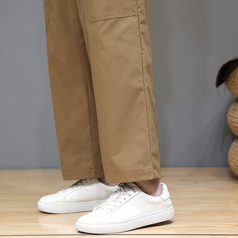 Spodnie męskie Buddha Stones Summer Solid Color ze ściągaczem i prostymi nogawkami, długość 7-8, z kieszeniami - image 34