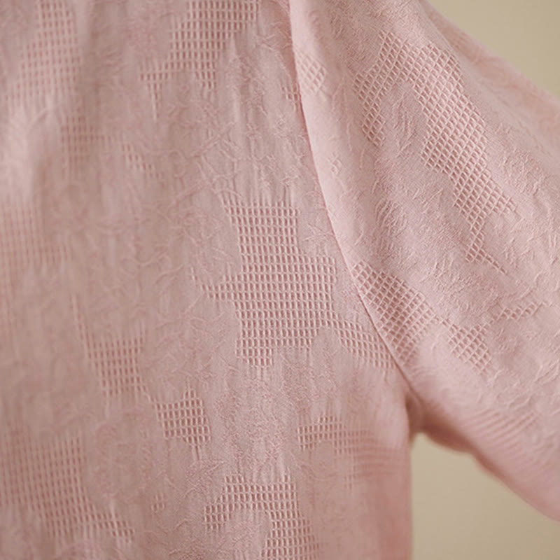 Koszula damska z długim rękawem i bawełny z klapami, haftowana, z motywem kwiatowym i Buddha Stones - image 20