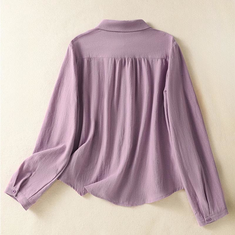 Koszula damska z długim rękawem bawełniana z kieszenią i prostym haftem w stylu retro z motywem Buddha Stones - image 1