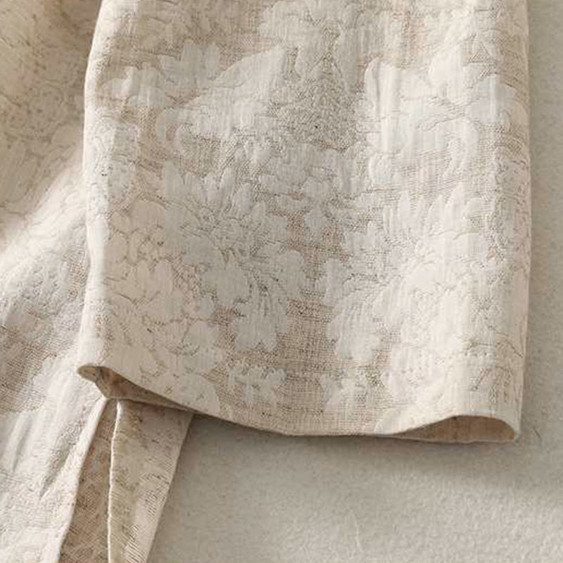 Koszula damska z długim rękawem z bawełny i lnu Buddha Stones z teksturowanym wzorem i żabą - image 5