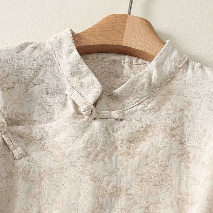 Koszula damska z długim rękawem z bawełny i lnu Buddha Stones z teksturowanym wzorem i żabą - image 2