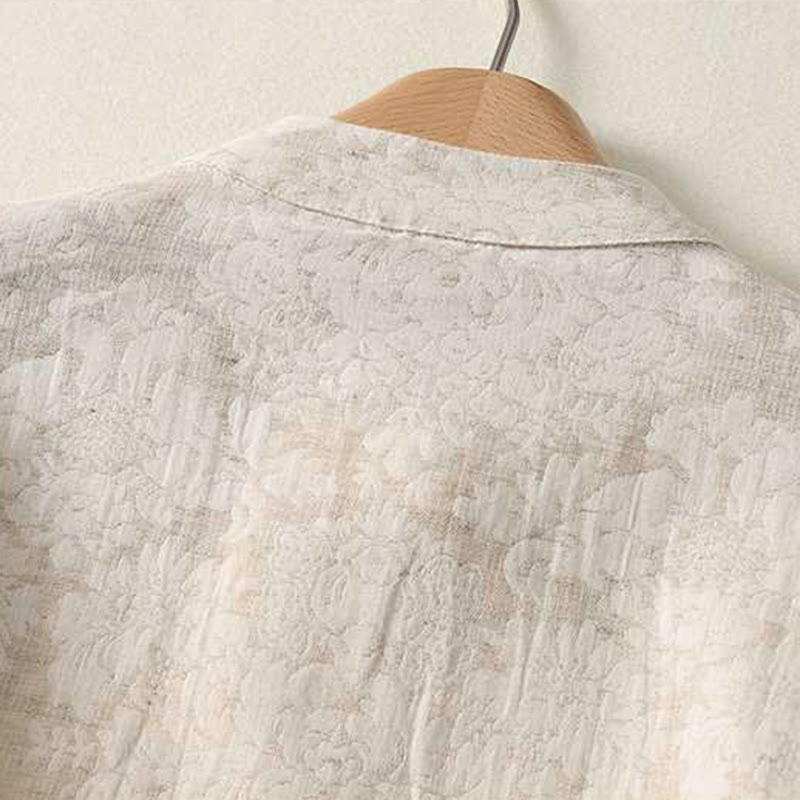 Koszula damska z długim rękawem z bawełny i lnu Buddha Stones z teksturowanym wzorem i żabą - image 3