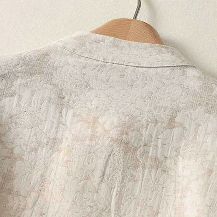 Koszula damska z długim rękawem z bawełny i lnu Buddha Stones z teksturowanym wzorem i żabą - image 3