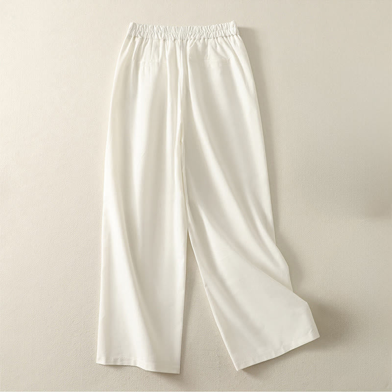 Damskie spodnie z szerokimi nogawkami z bawełny z haftem i elastycznym pasem w kształcie Buddha Stones, zapinane na zamek błyskawiczny i z kieszeniami - image 2