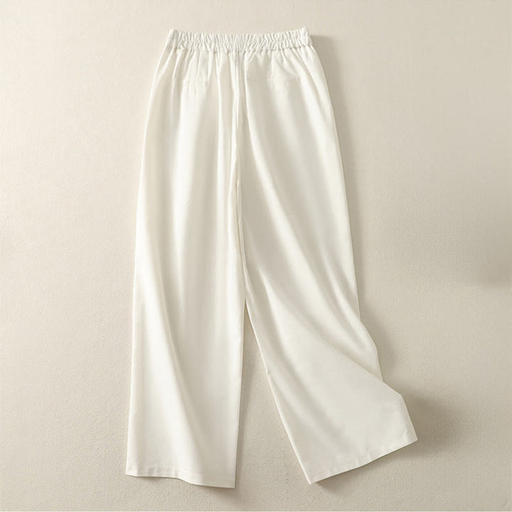 Damskie spodnie z szerokimi nogawkami z bawełny z haftem i elastycznym pasem w kształcie Buddha Stones, zapinane na zamek błyskawiczny i z kieszeniami - image 2