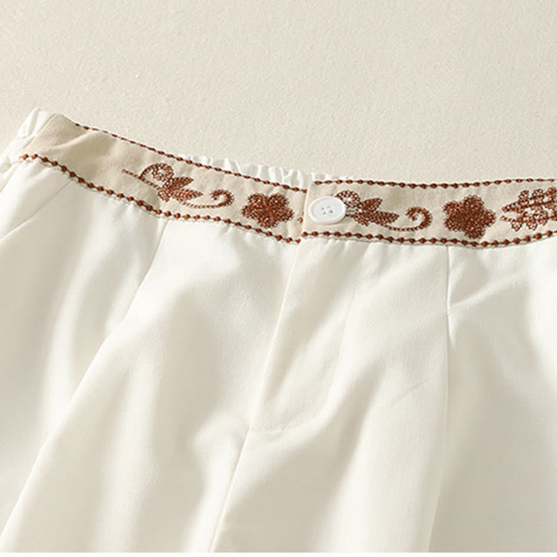 Damskie spodnie z szerokimi nogawkami z bawełny z haftem i elastycznym pasem w kształcie Buddha Stones, zapinane na zamek błyskawiczny i z kieszeniami - image 4