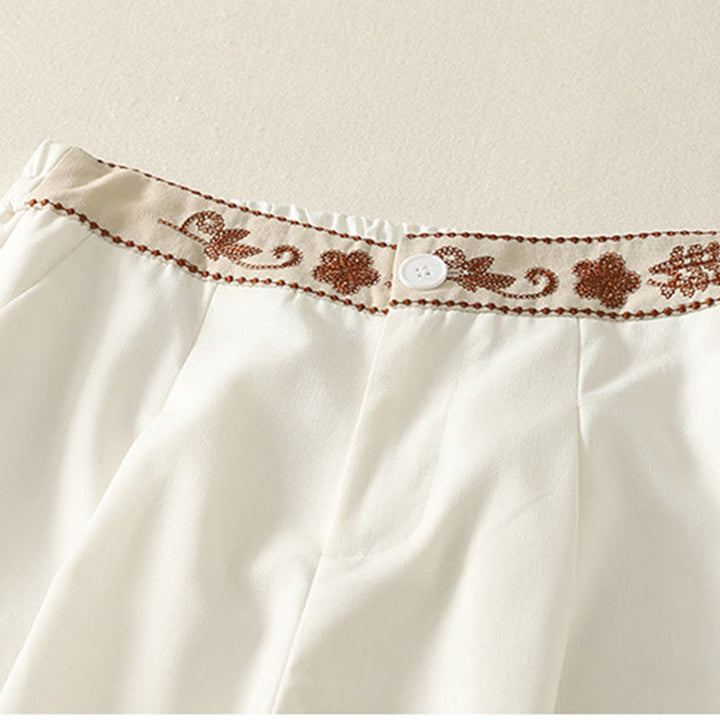 Damskie spodnie z szerokimi nogawkami z bawełny z haftem i elastycznym pasem w kształcie Buddha Stones, zapinane na zamek błyskawiczny i z kieszeniami - image 4