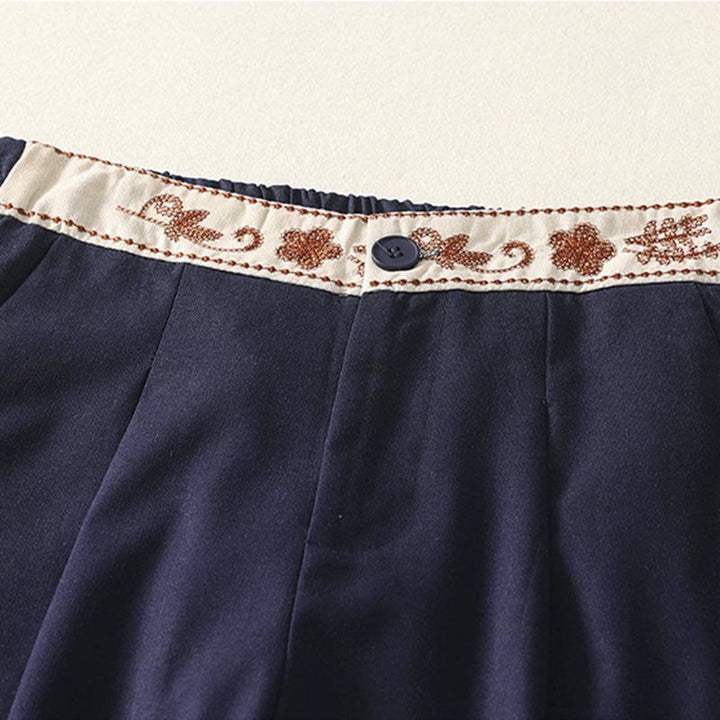 Damskie spodnie z szerokimi nogawkami z bawełny z haftem i elastycznym pasem w kształcie Buddha Stones, zapinane na zamek błyskawiczny i z kieszeniami - image 17