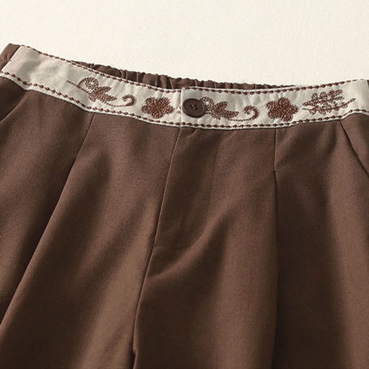 Damskie spodnie z szerokimi nogawkami z bawełny z haftem i elastycznym pasem w kształcie Buddha Stones, zapinane na zamek błyskawiczny i z kieszeniami - image 23