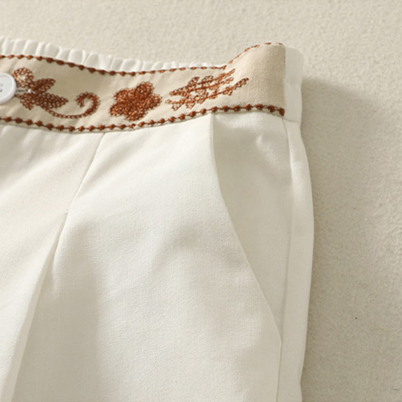 Damskie spodnie z szerokimi nogawkami z bawełny z haftem i elastycznym pasem w kształcie Buddha Stones, zapinane na zamek błyskawiczny i z kieszeniami - image 5