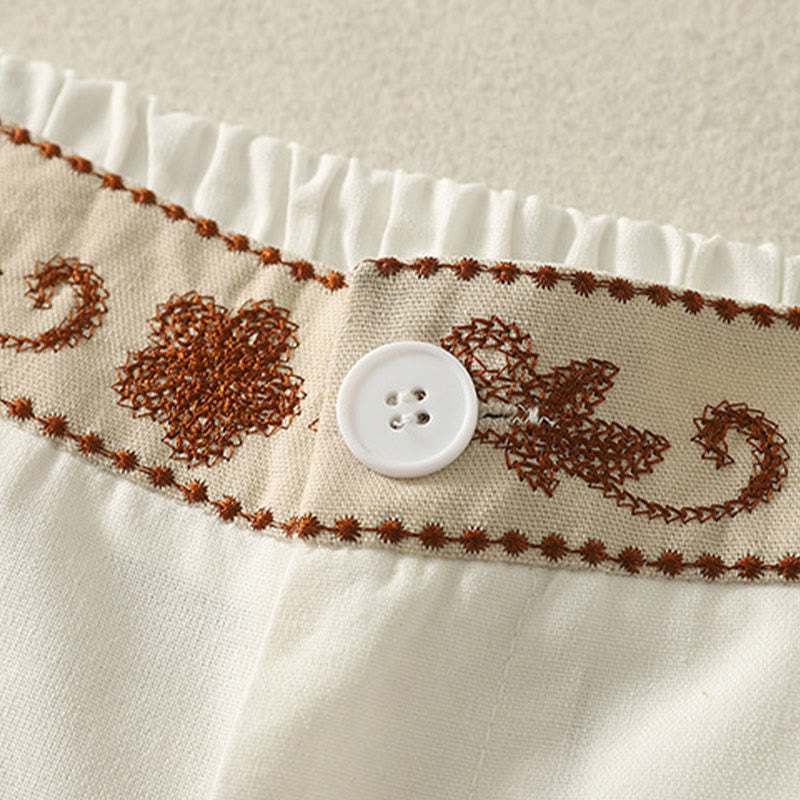 Damskie spodnie z szerokimi nogawkami z bawełny z haftem i elastycznym pasem w kształcie Buddha Stones, zapinane na zamek błyskawiczny i z kieszeniami - image 3