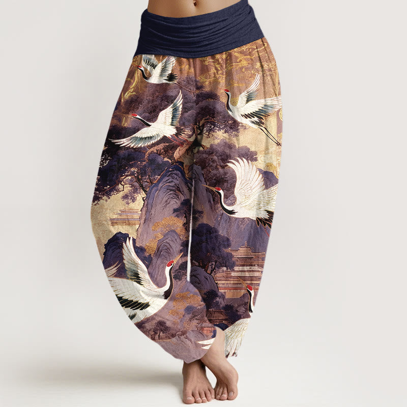 Buddha Stones damskie z elastyczną talią i wzorem żurawia z czystej bawełny i sosny górskiej - Ciemnofioletowy - US16, UK/AU20, EU48 (3XL) - image 5
