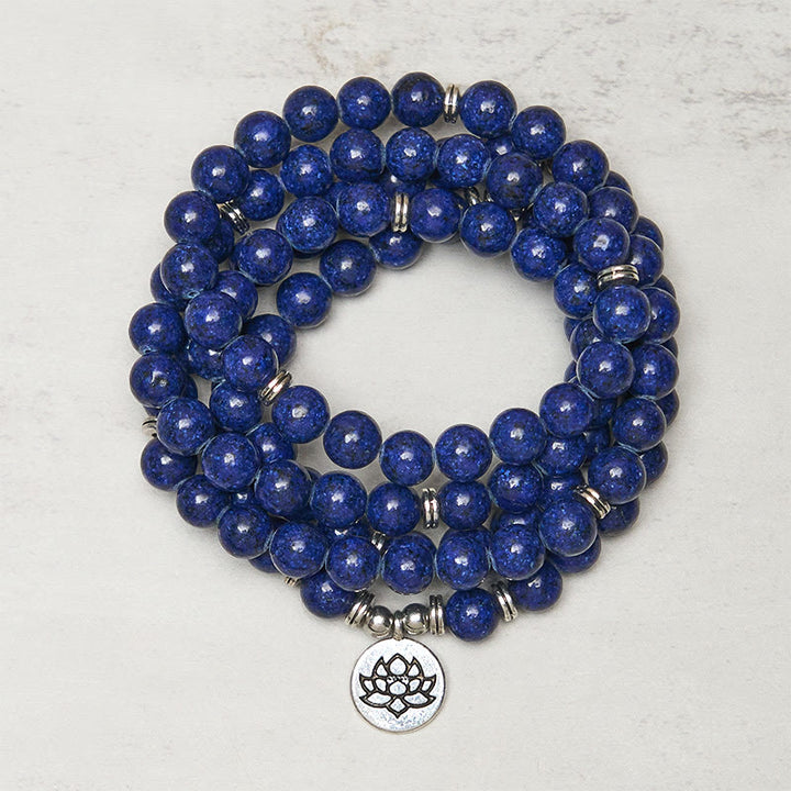 Buddha Stones 108 koralików Lazuryt Lapis Lazuli Symbol Lotosu Charm Pozytywna Mala - Lazuryt (obwód nadgarstka: 18-21 cm) - image 0