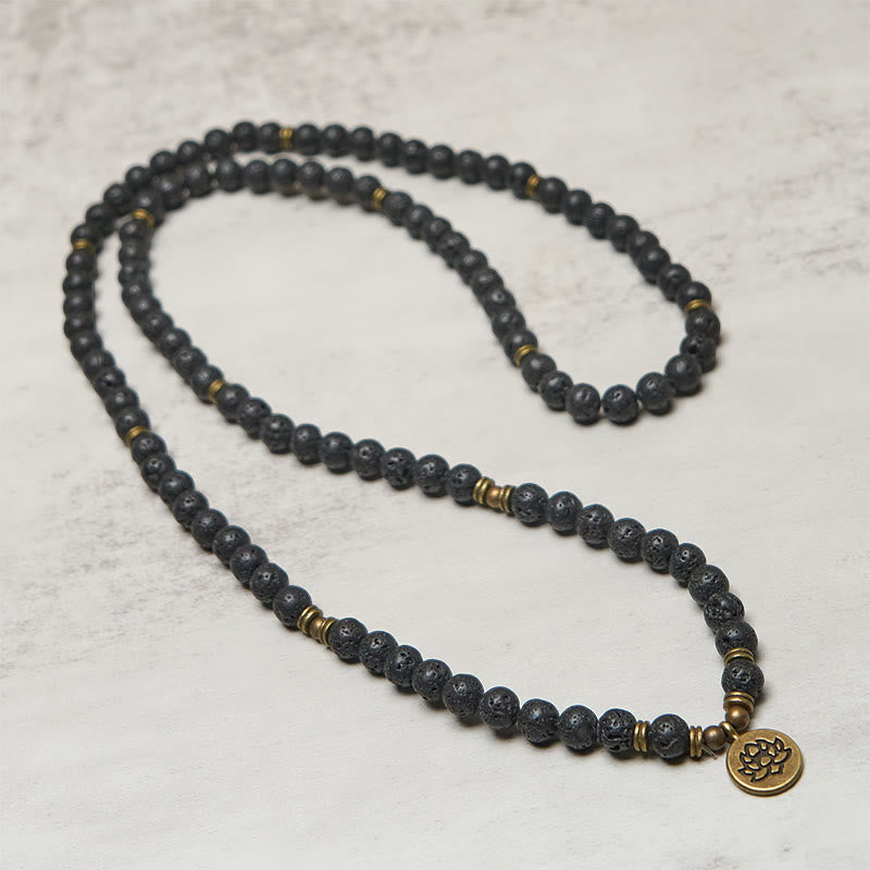 Buddha Stones, symbol lotosu w stylu retro, zawieszka z koralików z lawy wulkanicznej, uzdrawiająca mala nowego początku - image 2